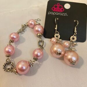 Pretty Pink Silver Earrings Bracelet Set